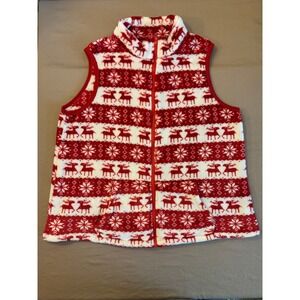 Fleece Vest Women's 1XL CURVE Red/White Reindeer Snowflake Winter Holiday Cozy